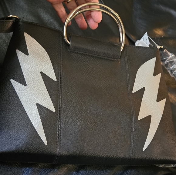 Your Vibe Black lightening bolt CUTE faux leather purse 13"x9" HOST PICK🎈🎉✨️ - Picture 5 of 9